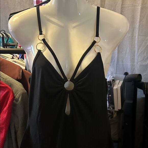 Black Strappy Dress with Gold Accents - Picture 2 of 4